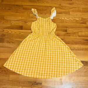 Melrose and Market Girls Large 10 12 Mustard Yellow Cotton Plaid Ruffle Dress